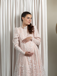  blush pink modest maternity gown 